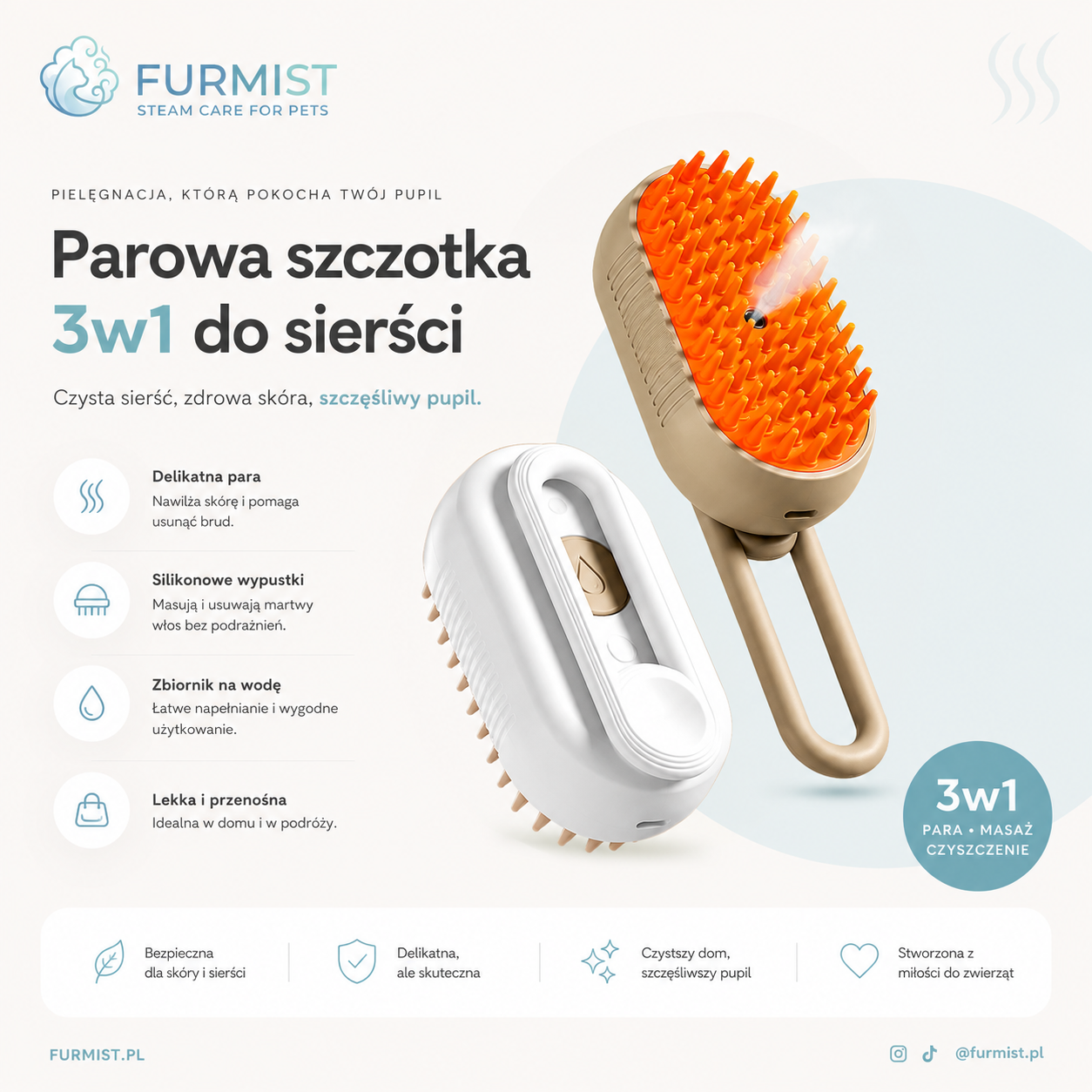 FurMist Steam™ — Parowa Szczotka 3w1